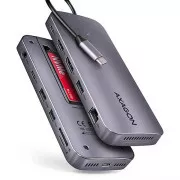 AXAGON HMC-12GM2, hub USB 10Gbps, 3x USB-A, USB-C, HDMI, DP, RJ-45 GLAN, M.2, SD/mSD, audio, PD 100W, cablu USB-C 50cm