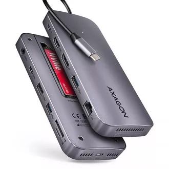 AXAGON HMC-12GM2, hub USB 10Gbps, 3x USB-A, USB-C, HDMI, DP, RJ-45 GLAN, M.2, SD/mSD, audio, PD 100W, cablu USB-C 50cm