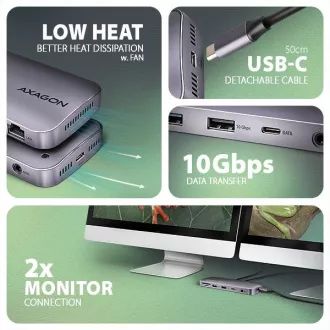 AXAGON HMC-12GM2, hub USB 10Gbps, 3x USB-A, USB-C, HDMI, DP, RJ-45 GLAN, M.2, SD/mSD, audio, PD 100W, cablu USB-C 50cm