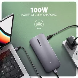 AXAGON HMC-12GM2, hub USB 10Gbps, 3x USB-A, USB-C, HDMI, DP, RJ-45 GLAN, M.2, SD/mSD, audio, PD 100W, cablu USB-C 50cm