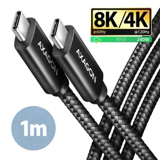 AXAGON BUCM4X-CM10AB Cablu NewGEN+ USB-C <-> USB-C, 1m, USB4 Gen 3×2, PD 240W 5A, 8K HD, ALU, împletit, negru