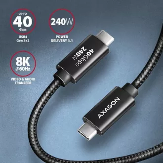 AXAGON BUCM4X-CM10AB Cablu NewGEN+ USB-C <-> USB-C, 1m, USB4 Gen 3×2, PD 240W 5A, 8K HD, ALU, împletit, negru