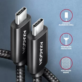 AXAGON BUCM4X-CM10AB Cablu NewGEN+ USB-C <-> USB-C, 1m, USB4 Gen 3×2, PD 240W 5A, 8K HD, ALU, împletit, negru