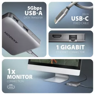 Hub AXAGON HMC-5HL USB 5Gbps, 2x USB-A, HDMI 4k/60Hz, RJ-45 GLAN, PD 100W, cablu USB-C 20cm
