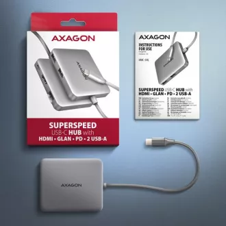 Hub AXAGON HMC-5HL USB 5Gbps, 2x USB-A, HDMI 4k/60Hz, RJ-45 GLAN, PD 100W, cablu USB-C 20cm