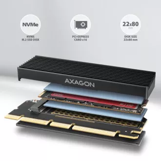 AXAGON PCEM2-XS, PCIe x16 - Adaptor slot M.2 NVMe M-key, capac cu radiator pentru racire pasiva