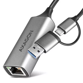 AXAGON ADE-TXCA, USB-C + USB-A 3.2 Gen 1 - Placă de rețea Gigabit Ethernet, Asix AX88179, instalare automată