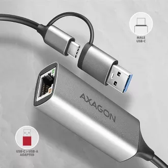 AXAGON ADE-TXCA, USB-C + USB-A 3.2 Gen 1 - Placă de rețea Gigabit Ethernet, Asix AX88179, instalare automată