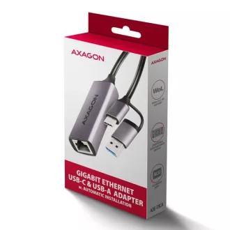 AXAGON ADE-TXCA, USB-C + USB-A 3.2 Gen 1 - Placă de rețea Gigabit Ethernet, Asix AX88179, instalare automată