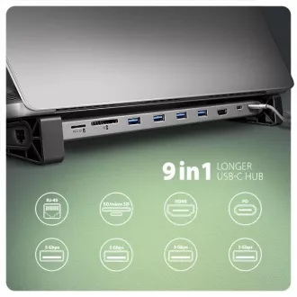 AXAGON HMC-10HLS, hub USB 5Gbps, 4x USB-A, HDMI 4k/60Hz, RJ-45 GLAN, SD/mSD, PD 100W, cablu USB-C 25cm
