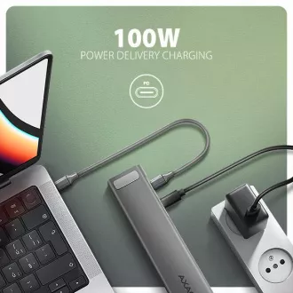 AXAGON HMC-10HLS, hub USB 5Gbps, 4x USB-A, HDMI 4k/60Hz, RJ-45 GLAN, SD/mSD, PD 100W, cablu USB-C 25cm