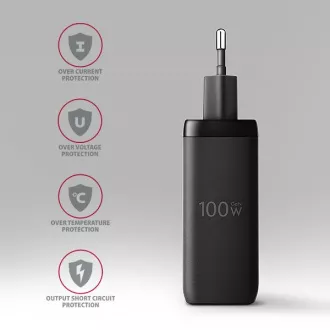AXAGON ACU-DPQ100, încărcător de rețea GaN 100W, 3x porturi (USB-A + dual USB-C), PD3.0/PPS/QC4+/Apple, negru