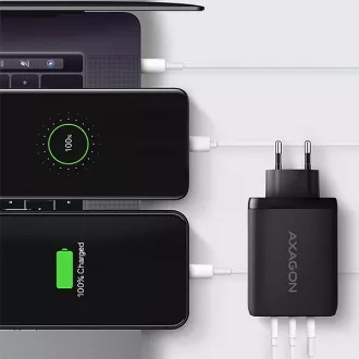 AXAGON ACU-DPQ100, încărcător de rețea GaN 100W, 3x porturi (USB-A + dual USB-C), PD3.0/PPS/QC4+/Apple, negru