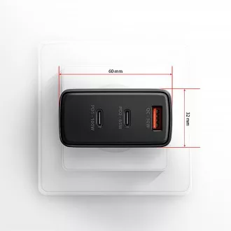 AXAGON ACU-DPQ100, încărcător de rețea GaN 100W, 3x porturi (USB-A + dual USB-C), PD3.0/PPS/QC4+/Apple, negru