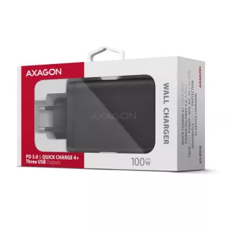AXAGON ACU-DPQ100, încărcător de rețea GaN 100W, 3x porturi (USB-A + dual USB-C), PD3.0/PPS/QC4+/Apple, negru