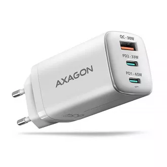 AXAGON ACU-DPQ65W, încărcător de rețea GaN 65W, 3x porturi (USB-A + dual USB-C), PD3.0/QC4+/PPS/Apple, alb