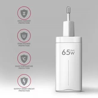 AXAGON ACU-DPQ65W, încărcător de rețea GaN 65W, 3x porturi (USB-A + dual USB-C), PD3.0/QC4+/PPS/Apple, alb