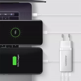 AXAGON ACU-DPQ65W, încărcător de rețea GaN 65W, 3x porturi (USB-A + dual USB-C), PD3.0/QC4+/PPS/Apple, alb