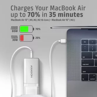 AXAGON ACU-DPQ65W, încărcător de rețea GaN 65W, 3x porturi (USB-A + dual USB-C), PD3.0/QC4+/PPS/Apple, alb