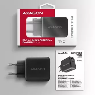 Incarcator de retea AXAGON ACU-PQ45 GaN 45W, 2x porturi (USB-A + USB-C), PD3.0/PPS/QC4+/SFC 2.0/AFC/Apple