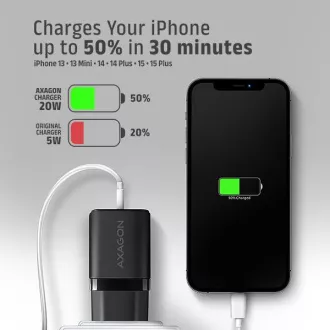 AXAGON ACU-PQ20, încărcător de rețea 20W, 2x porturi (USB-A + USB-C), PD3.0/PPS/QC4+/AFC/Apple, negru