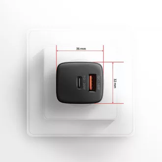 AXAGON ACU-PQ20, încărcător de rețea 20W, 2x porturi (USB-A + USB-C), PD3.0/PPS/QC4+/AFC/Apple, negru