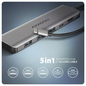 AXAGON HMC-5H, hub USB 5Gbps, 3x USB-A, HDMI 4k/30Hz, PD 100W, cablu USB-C 100cm