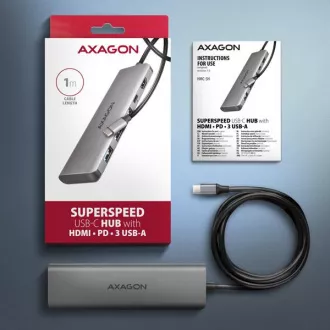 AXAGON HMC-5H, hub USB 5Gbps, 3x USB-A, HDMI 4k/30Hz, PD 100W, cablu USB-C 100cm