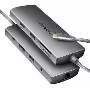 AXAGON HMC-8HLSA, hub USB 5Gbps, 3x USB-A, HDMI 4k/60Hz, RJ-45 GLAN, SD/microSD, audio, PD 100W, cablu USB-C 20cm