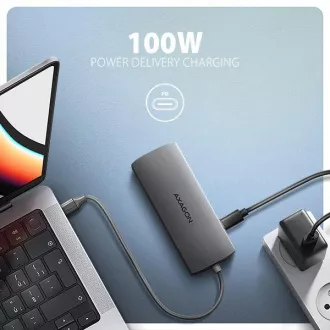 AXAGON HMC-8HLSA, hub USB 5Gbps, 3x USB-A, HDMI 4k/60Hz, RJ-45 GLAN, SD/microSD, audio, PD 100W, cablu USB-C 20cm