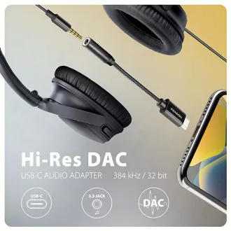 AXAGON ADA-HC, USB-C la mufă de 3,5 mm - Adaptor audio DAC de înaltă rezoluție, 384 kHz/32 biți, stereo