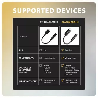 AXAGON ADA-HC, USB-C la mufă de 3,5 mm - Adaptor audio DAC de înaltă rezoluție, 384 kHz/32 biți, stereo