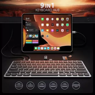 AXAGON HMC-KB-CS, hub USB 5Gbps cu tastatură CZ/SK, HDMI 4K/60Hz, 3x USB-A, SD/mSD, audio, PD 100W, cablu USB-C 60cm