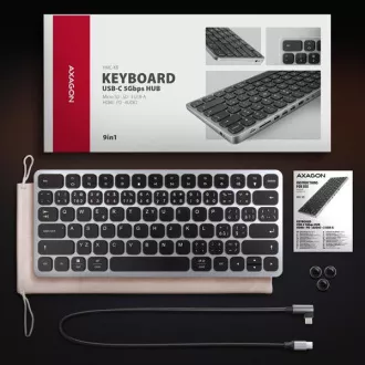 AXAGON HMC-KB-CS, hub USB 5Gbps cu tastatură CZ/SK, HDMI 4K/60Hz, 3x USB-A, SD/mSD, audio, PD 100W, cablu USB-C 60cm