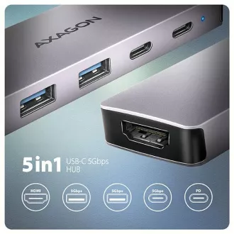 AXAGON HMC-5H60, hub USB 5Gbps, porturi 2x USB-A, 1x USB-C, HDMI 4k/60, PD 100W, cablu USB-C 15cm