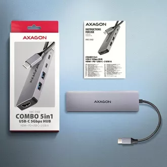AXAGON HMC-5H60, hub USB 5Gbps, porturi 2x USB-A, 1x USB-C, HDMI 4k/60, PD 100W, cablu USB-C 15cm