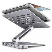 AXAGON HMC-STND, suport pentru laptopuri de 10"-17", hub USB 5Gbps, 3x USB-A, HDMI 4k/60Hz, RJ-45, PD 100W, cablu USB-C 60cm