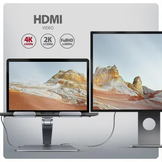 AXAGON HMC-STND, suport pentru laptopuri de 10"-17", hub USB 5Gbps, 3x USB-A, HDMI 4k/60Hz, RJ-45, PD 100W, cablu USB-C 60cm - Utilizat
