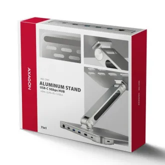 AXAGON HMC-STND, suport pentru laptopuri de 10"-17", hub USB 5Gbps, 3x USB-A, HDMI 4k/60Hz, RJ-45, PD 100W, cablu USB-C 60cm - Utilizat