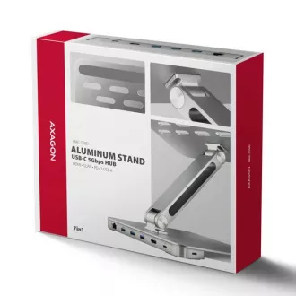 AXAGON HMC-STND, suport pentru laptopuri de 10"-17", hub USB 5Gbps, 3x USB-A, HDMI 4k/60Hz, RJ-45, PD 100W, cablu USB-C 60cm
