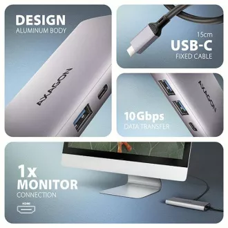 AXAGON HMC-6G2L, hub USB 10Gb/s, 2x USB-A, 1x USB-C, HDMI 4k/60, RJ-45, PD 100W, cablu USB-C 15cm