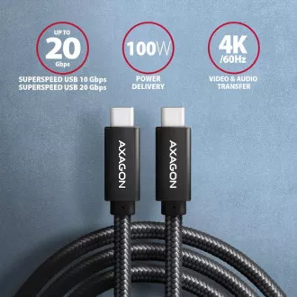 AXAGON BUCM32-CM15AB, cablu SPEED+ USB-C <-> USB-C, 1,5m, USB 20Gbps, PD 100W 5A, 4K HD, ALU, împletit, negru AXAGON BUCM32-CM15AB, cablu SPEED+ USB-C <-> USB-C, 1,5m, USB 20Gbps, PD 100W 5A, 4K HD, ALU, împletit, negru