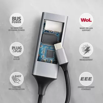 AXAGON ADE-TXPD, USB-C 3.2 Gen 1 - Placă de rețea Gigabit Ethernet, Asix AX88179, PD 100W, instalare automată