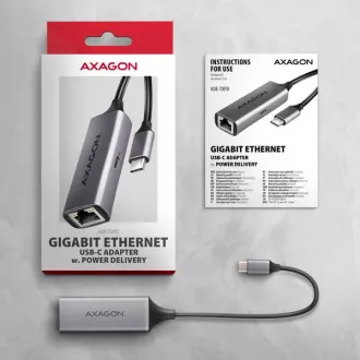 AXAGON ADE-TXPD, USB-C 3.2 Gen 1 - Placă de rețea Gigabit Ethernet, Asix AX88179, PD 100W, instalare automată