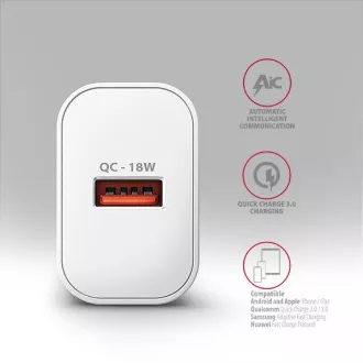 AXAGON ACU-QC18W, încărcător de rețea 18W, 1x port USB-A, QC3.0/AFC/Apple, alb
