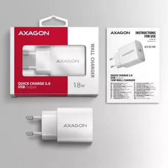 AXAGON ACU-QC18W, încărcător de rețea 18W, 1x port USB-A, QC3.0/AFC/Apple, alb