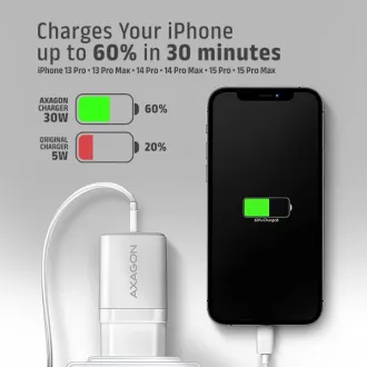 AXAGON ACU-PD30W, încărcător de rețea Sil 30W, 1x port USB-C, PD3.0/PPS/QC4+/SFC/AFC/Apple, alb