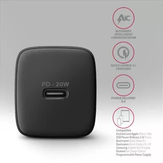 AXAGON ACU-PD20, încărcător de rețea 20W, 1x port USB-C, PD3.0/PPS/QC4+/AFC/Apple, negru