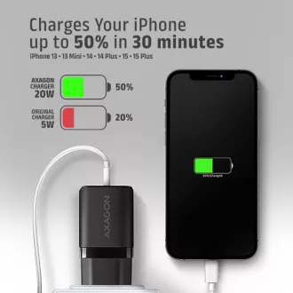 AXAGON ACU-PD20, încărcător de rețea 20W, 1x port USB-C, PD3.0/PPS/QC4+/AFC/Apple, negru