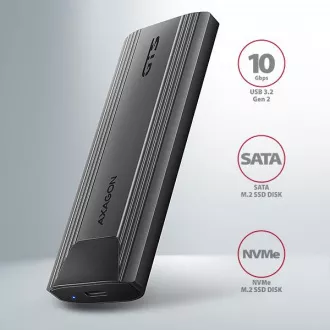 AXAGON EEM2-GTS2, USB-C 10Gbps - M.2 NVMe & SATA SSD cutie metalică subțire, fără șuruburi